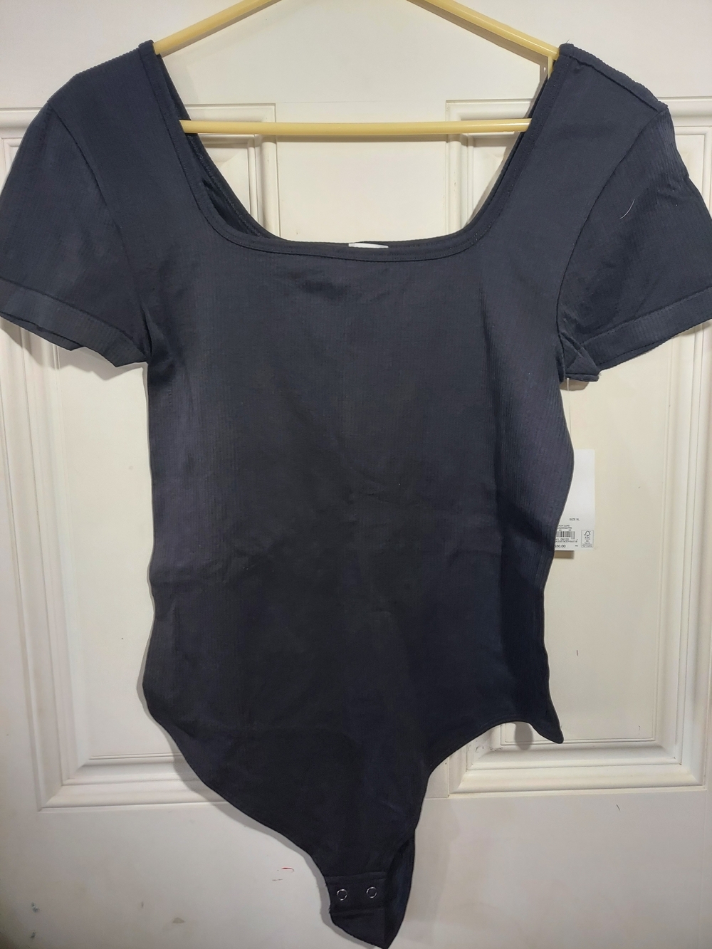 SO Black Square Neck Short Sleeve Ribbed Bodysuit